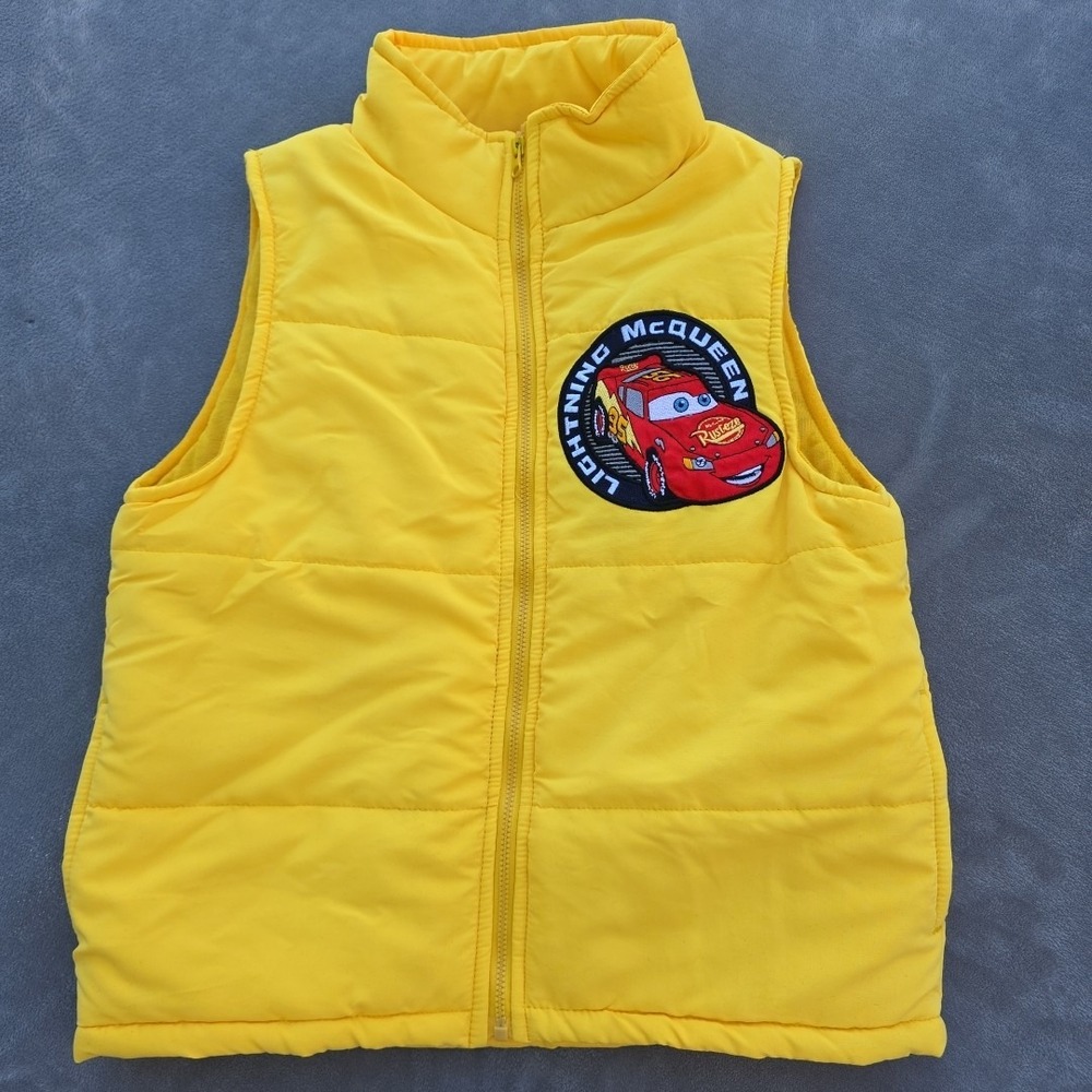 Disney Pixar Cars Vest Kids 6/7 Yellow Big Lightning McQueen Embroidered...‎